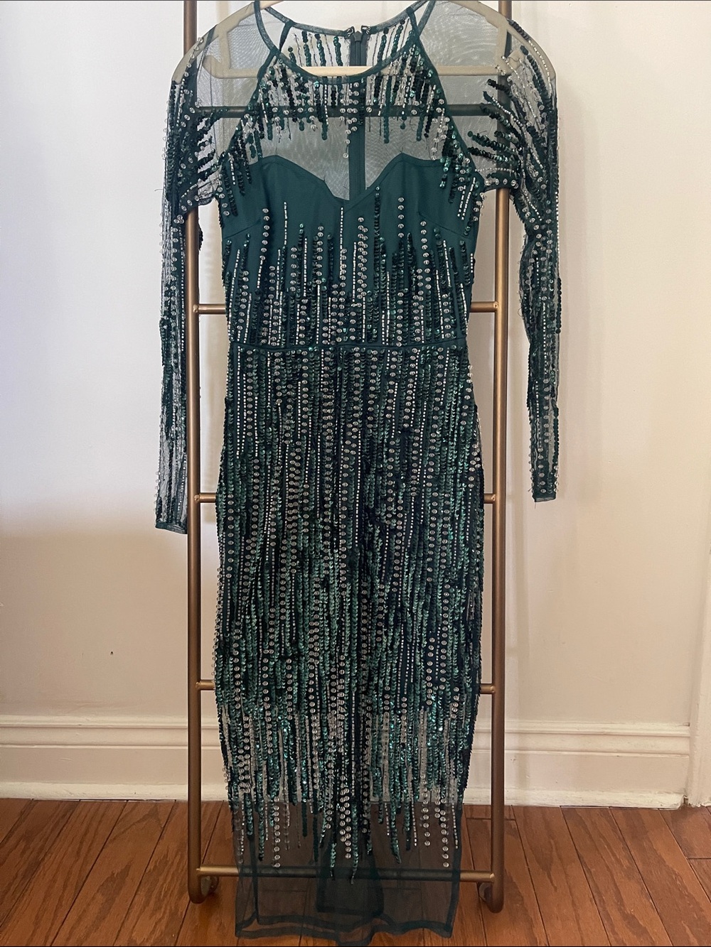 ASOS Emerald Green Sequin Long Sleeve Midi Dress